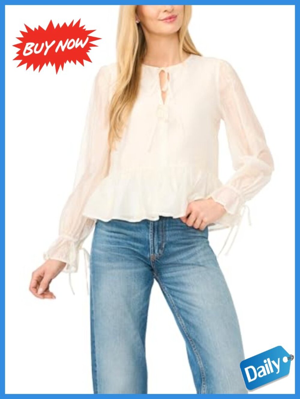 CeCe V-Neck Ruffled Long Sleeve Peasant Top Floral Lightweight